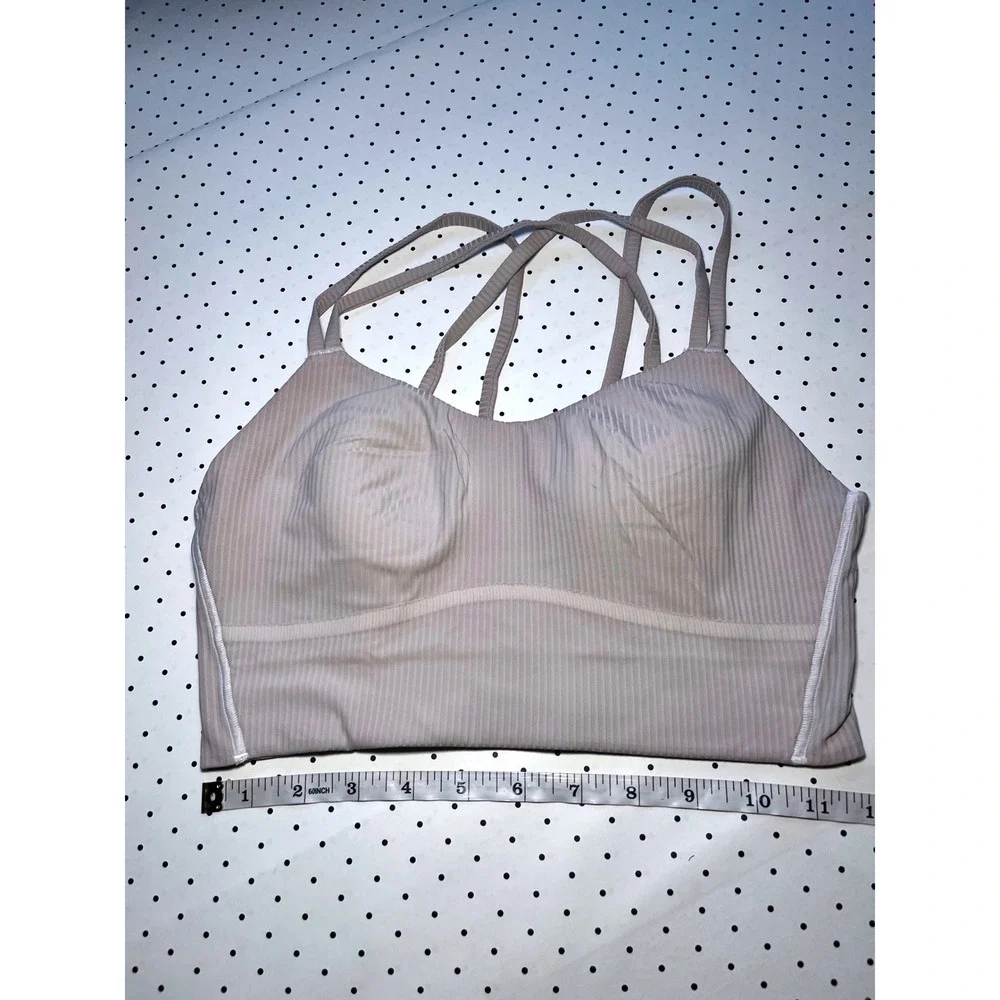 Lululemon Ribbed Longline Sports Bra Womens Light Taupe Strappy Back Yoga Bra